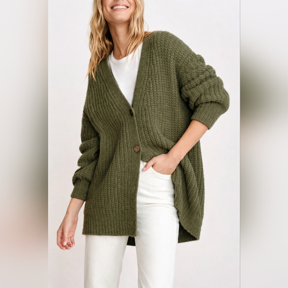 Jenni Kayne Cocoon Cardigan | Olive Green | L | Alpaca Wool Blend - Picture 2 of 11